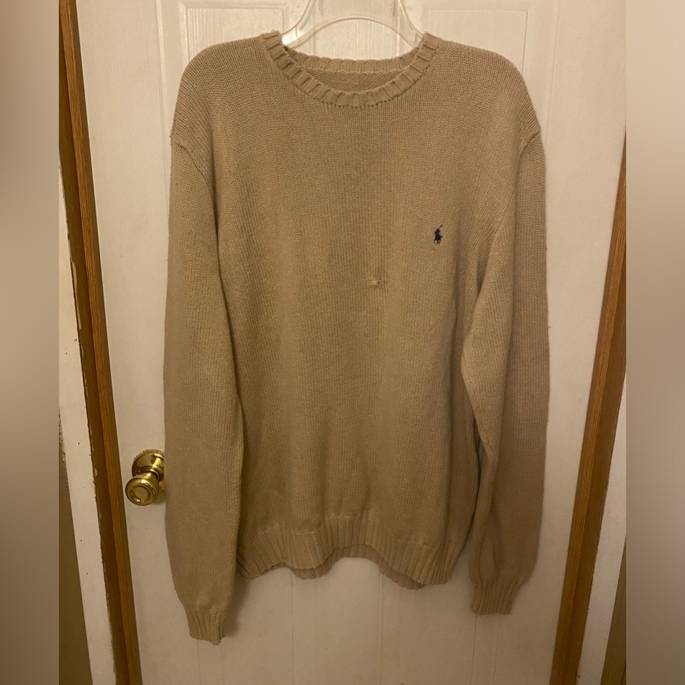 Ralph Lauren Men’s Tan Crewneck Cotton Knit Sweater